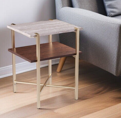 24" Brass Manufactured Wood And Iron Square End Table With Shelf HomeRoots