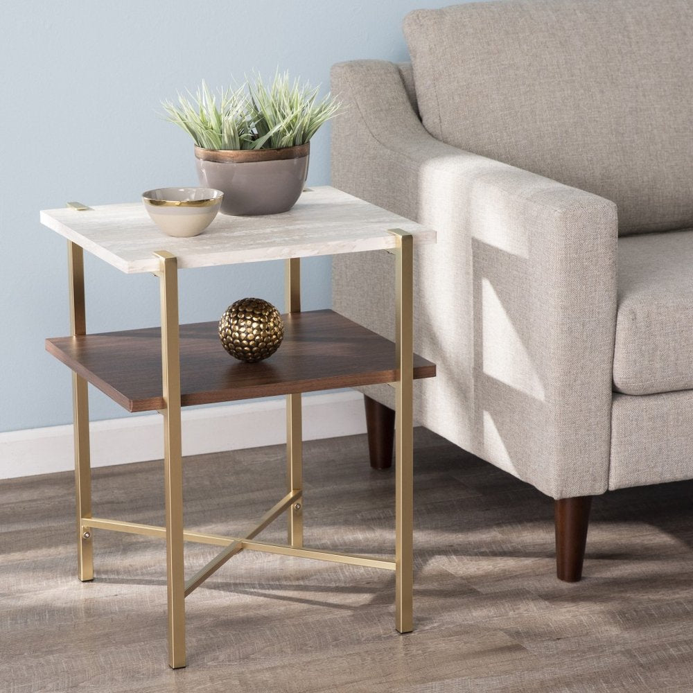 24" Brass Manufactured Wood And Iron Square End Table With Shelf HomeRoots