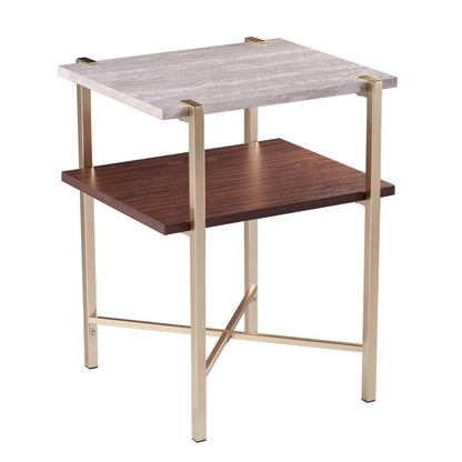 24" Brass Manufactured Wood And Iron Square End Table With Shelf HomeRoots