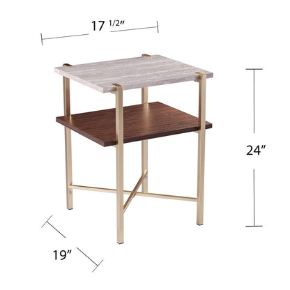 24" Brass Manufactured Wood And Iron Square End Table With Shelf HomeRoots