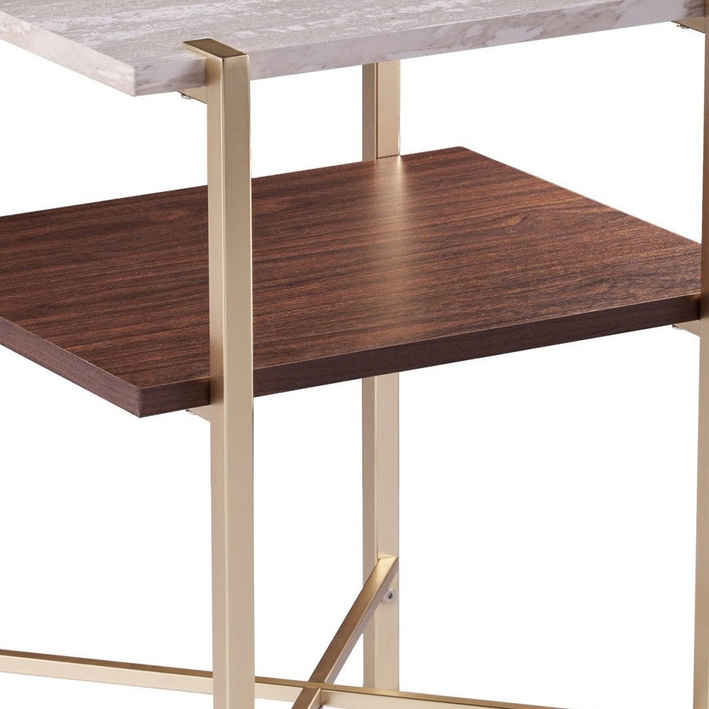 24" Brass Manufactured Wood And Iron Square End Table With Shelf HomeRoots