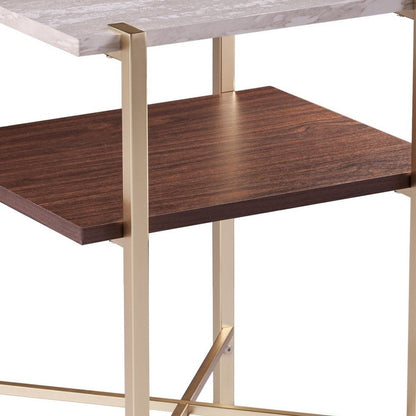 24" Brass Manufactured Wood And Iron Square End Table With Shelf HomeRoots