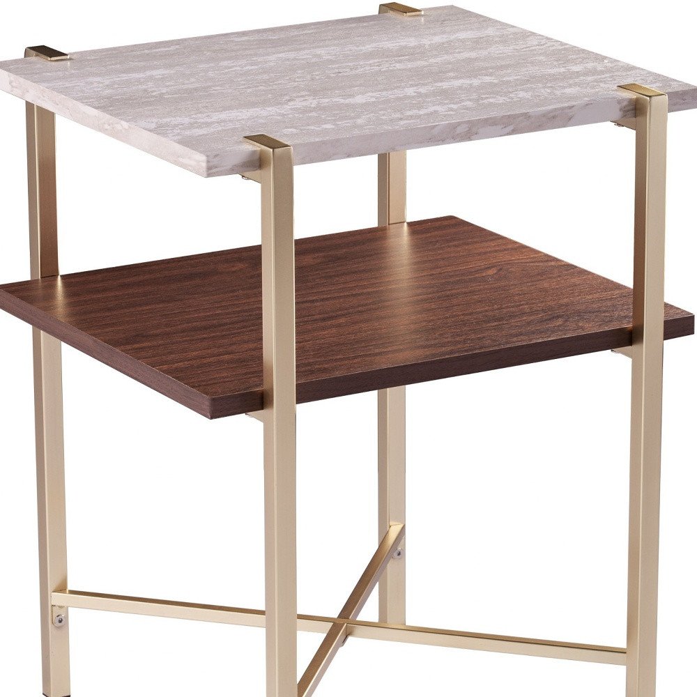 24" Brass Manufactured Wood And Iron Square End Table With Shelf HomeRoots