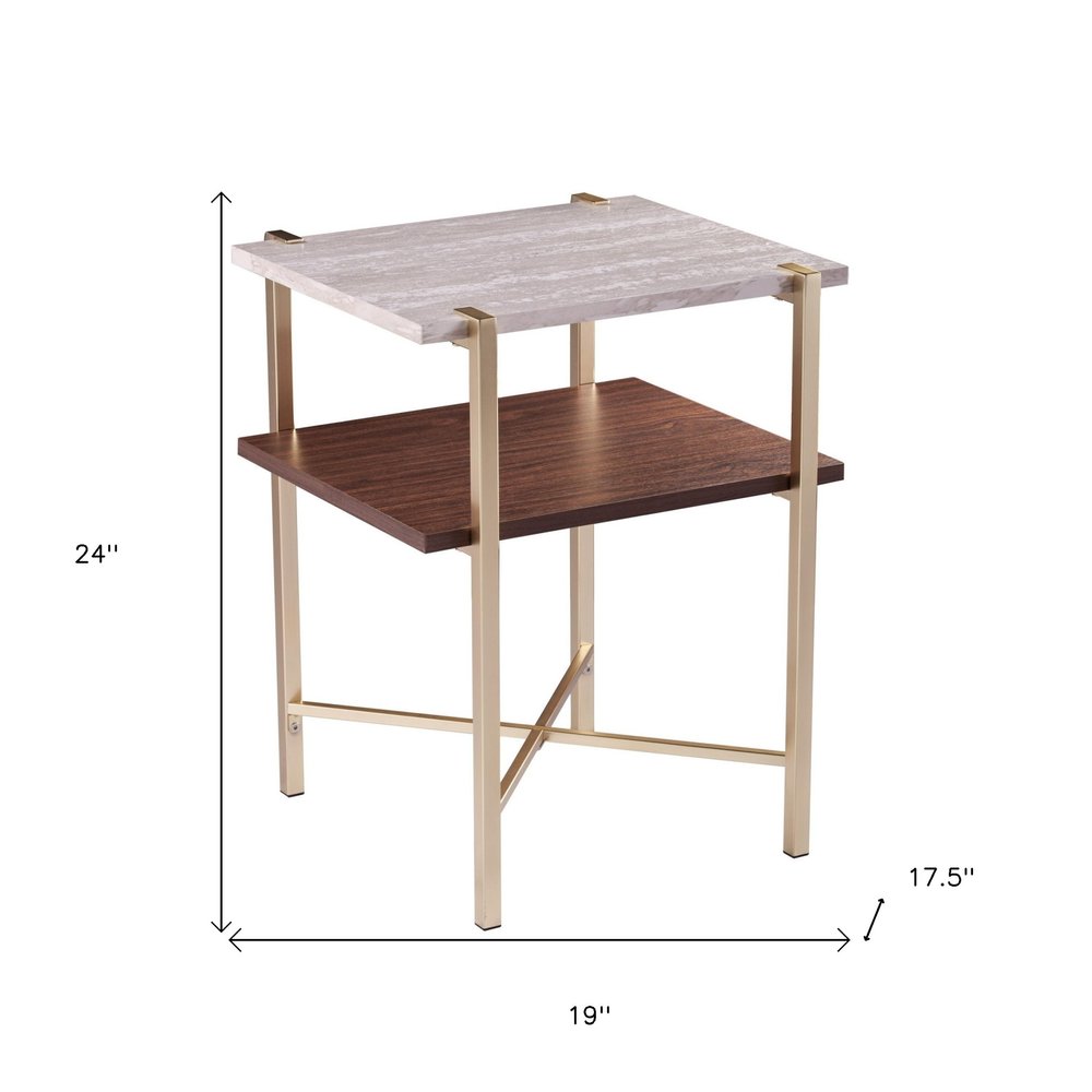 24" Brass Manufactured Wood And Iron Square End Table With Shelf HomeRoots