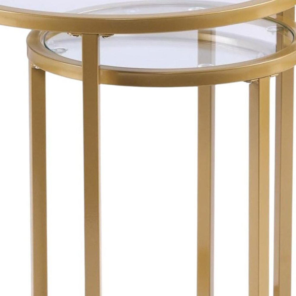 Set Of Two 23" Gold Glass And Steel Round Nested Tables HomeRoots