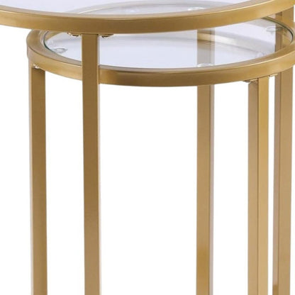 Set Of Two 23" Gold Glass And Steel Round Nested Tables HomeRoots
