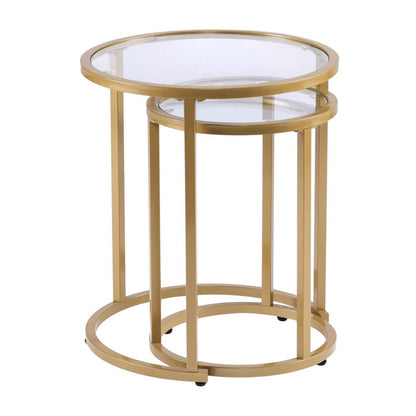 Set Of Two 23" Gold Glass And Steel Round Nested Tables HomeRoots