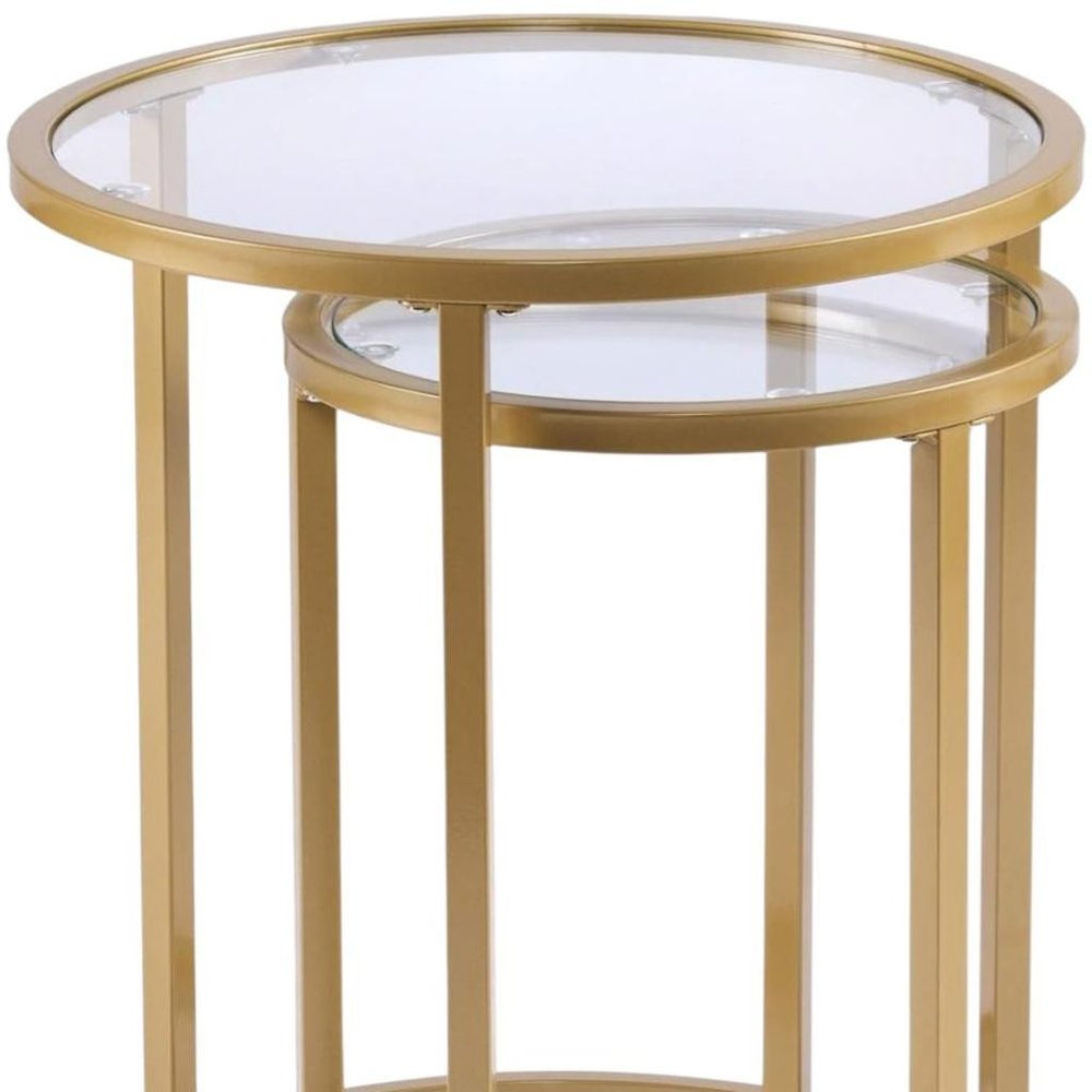Set Of Two 23" Gold Glass And Steel Round Nested Tables HomeRoots