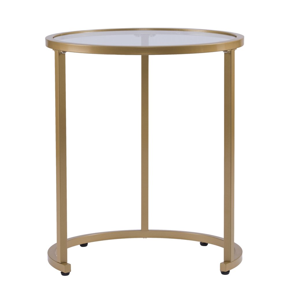 Set Of Two 23" Gold Glass And Steel Round Nested Tables HomeRoots