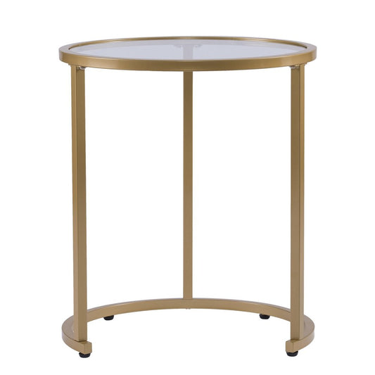 Set Of Two 23" Gold Glass And Steel Round Nested Tables HomeRoots