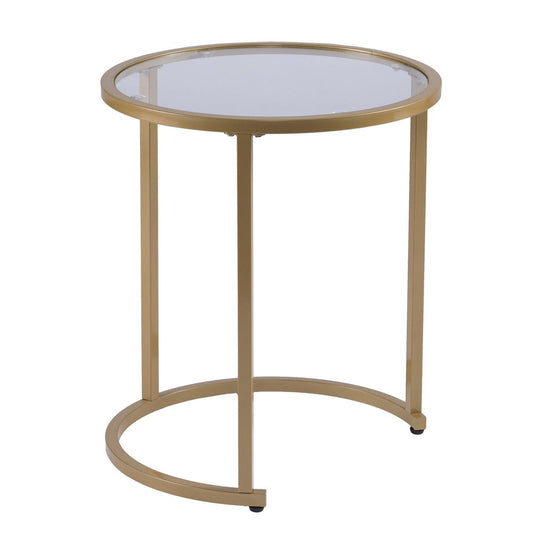 Set Of Two 23" Gold Glass And Steel Round Nested Tables HomeRoots