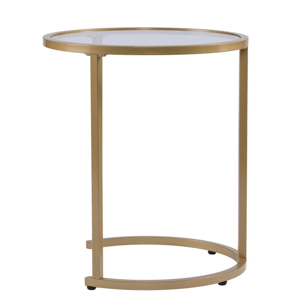 Set Of Two 23" Gold Glass And Steel Round Nested Tables HomeRoots