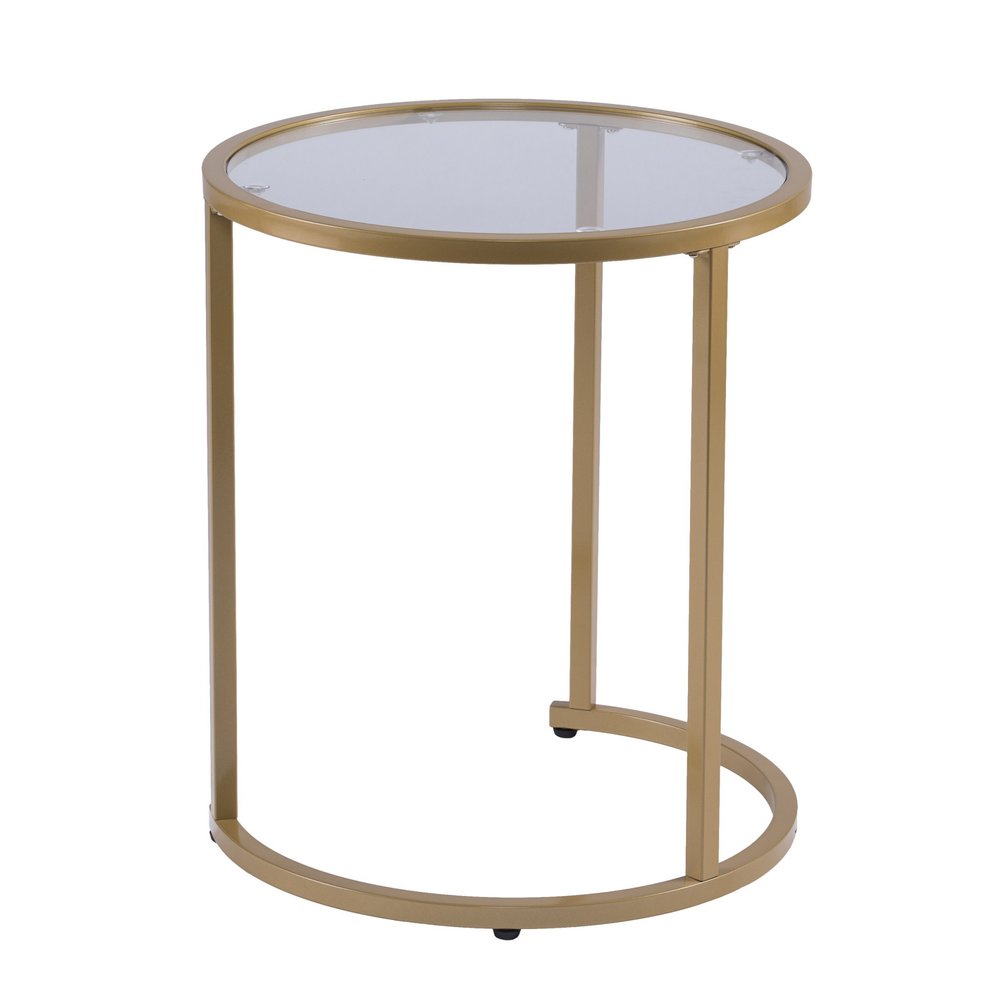 Set Of Two 23" Gold Glass And Steel Round Nested Tables HomeRoots
