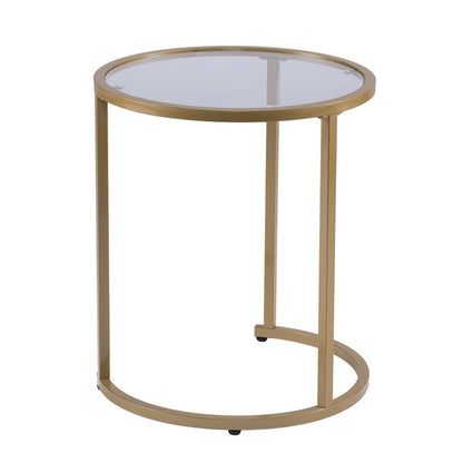 Set Of Two 23" Gold Glass And Steel Round Nested Tables HomeRoots