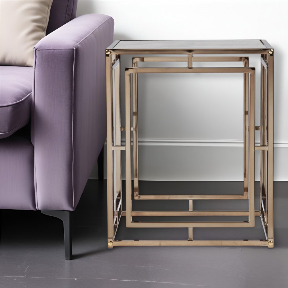23" Champagne Glass And Iron Square End Table HomeRoots