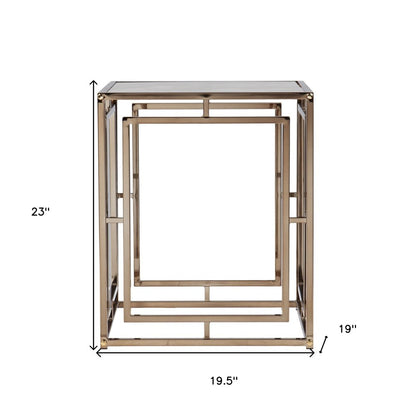 23" Champagne Glass And Iron Square End Table HomeRoots