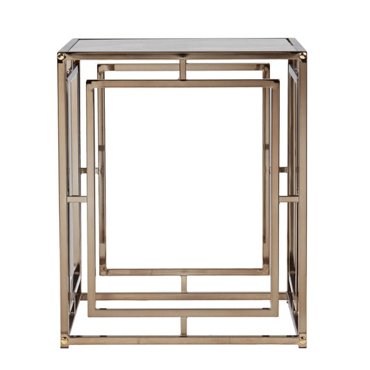 23" Champagne Glass And Iron Square End Table HomeRoots