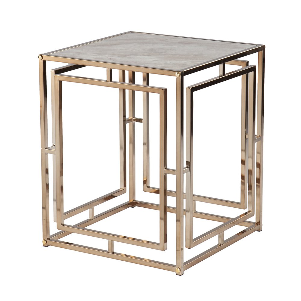 23" Champagne Glass And Iron Square End Table HomeRoots