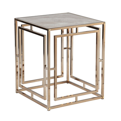 23" Champagne Glass And Iron Square End Table HomeRoots