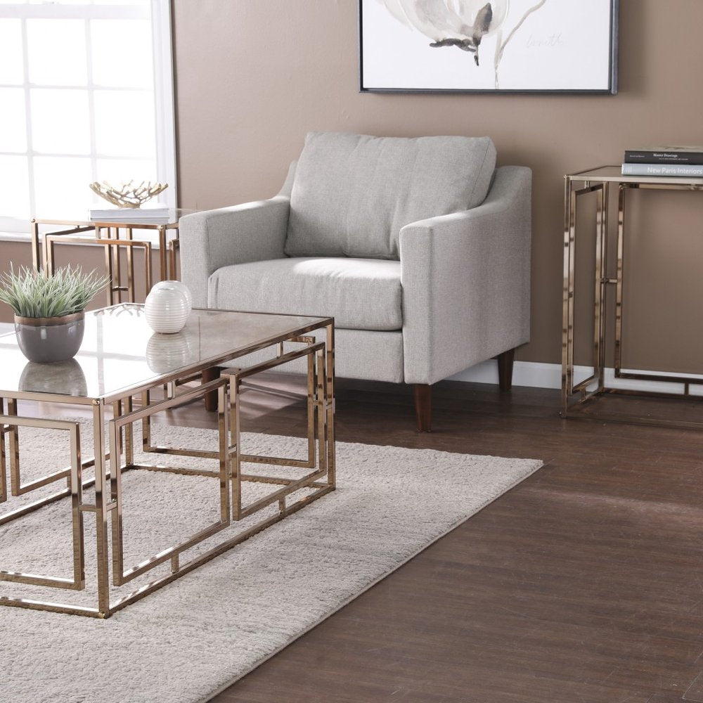 23" Champagne Glass And Iron Square End Table HomeRoots