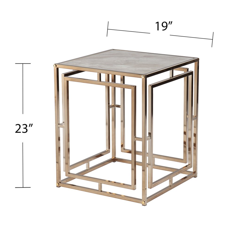 23" Champagne Glass And Iron Square End Table HomeRoots