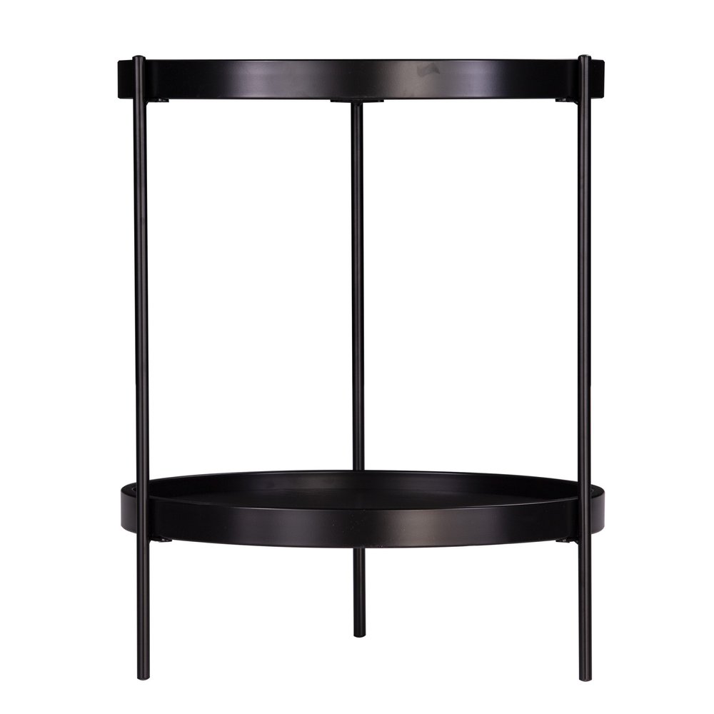 24" Black Manufactured Wood And Iron Round End Table With Shelf HomeRoots