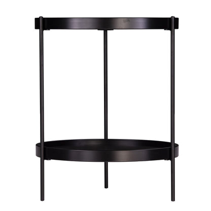 24" Black Manufactured Wood And Iron Round End Table With Shelf HomeRoots
