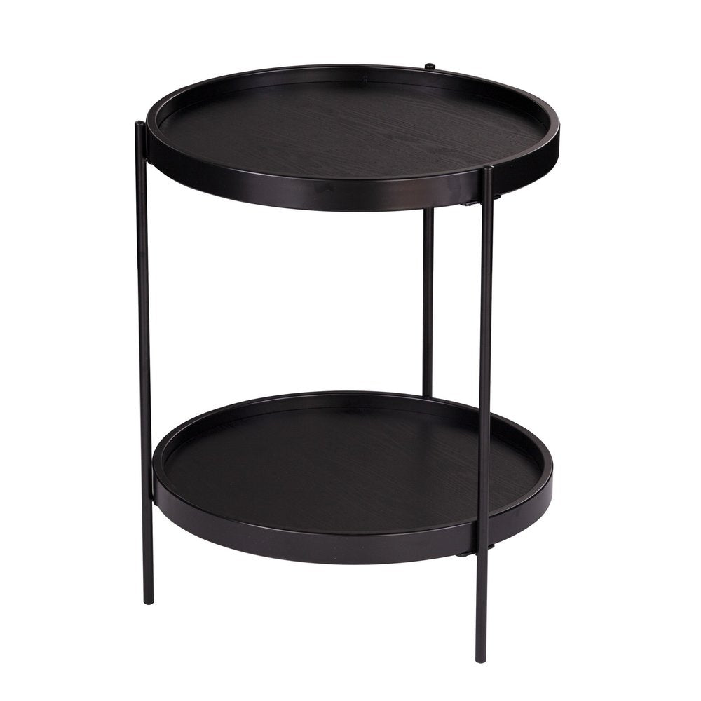24" Black Manufactured Wood And Iron Round End Table With Shelf HomeRoots
