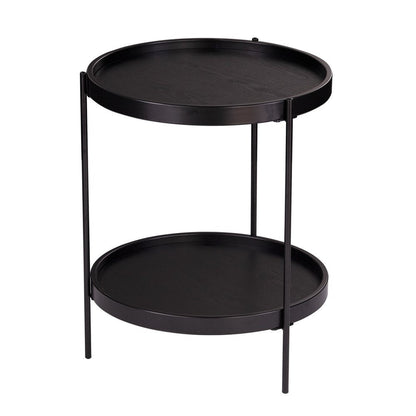 24" Black Manufactured Wood And Iron Round End Table With Shelf HomeRoots