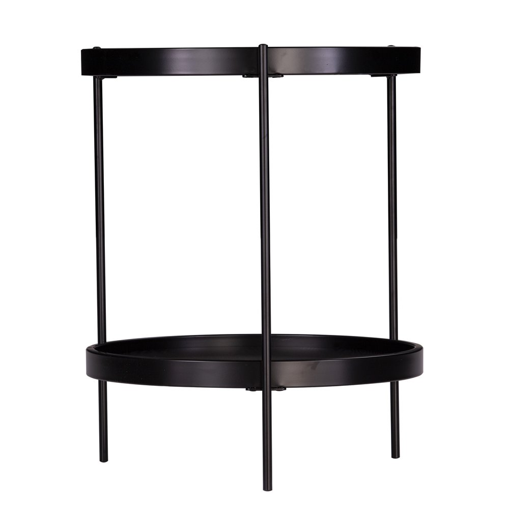 24" Black Manufactured Wood And Iron Round End Table With Shelf HomeRoots