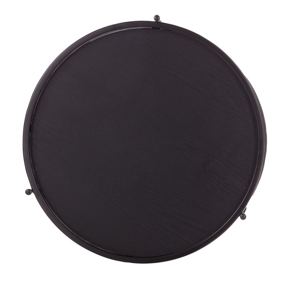 24" Black Manufactured Wood And Iron Round End Table With Shelf HomeRoots