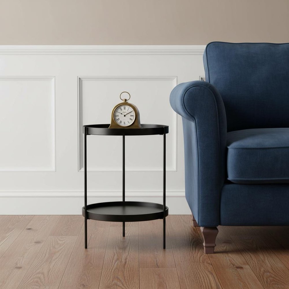 24" Black Manufactured Wood And Iron Round End Table With Shelf HomeRoots