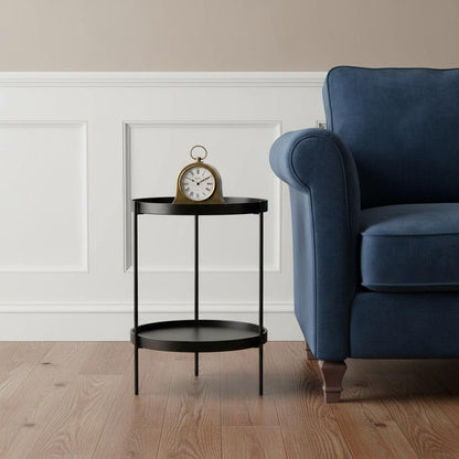 24" Black Manufactured Wood And Iron Round End Table With Shelf HomeRoots