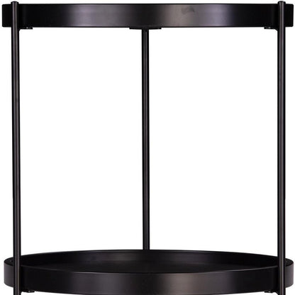 24" Black Manufactured Wood And Iron Round End Table With Shelf HomeRoots