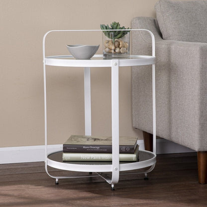 27" White Glass And Iron Round End Table With Shelf HomeRoots