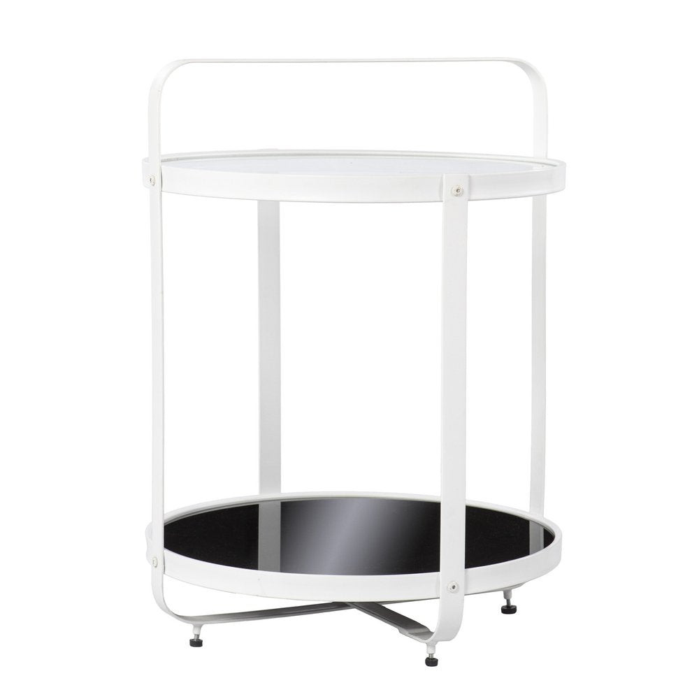 27" White Glass And Iron Round End Table With Shelf HomeRoots