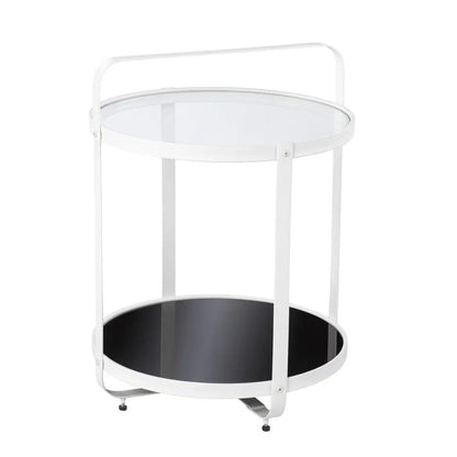 27" White Glass And Iron Round End Table With Shelf HomeRoots