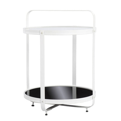 27" White Glass And Iron Round End Table With Shelf HomeRoots