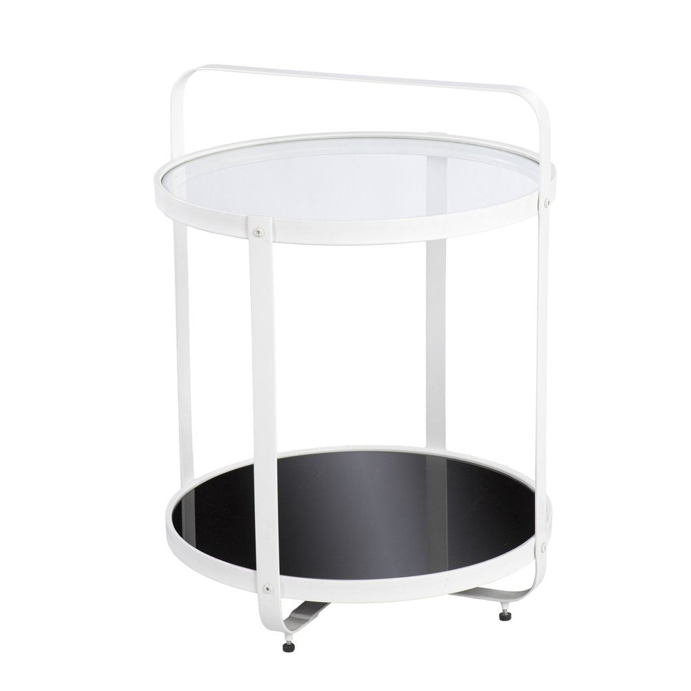27" White Glass And Iron Round End Table With Shelf HomeRoots