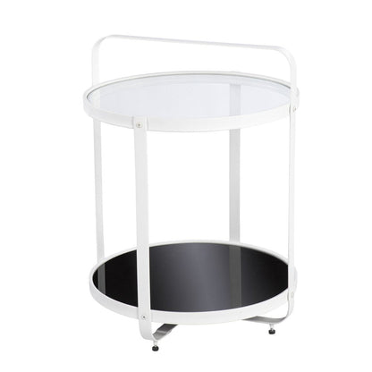 27" White Glass And Iron Round End Table With Shelf HomeRoots