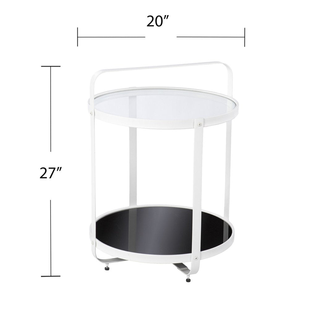27" White Glass And Iron Round End Table With Shelf HomeRoots