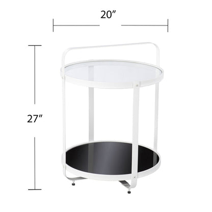 27" White Glass And Iron Round End Table With Shelf HomeRoots