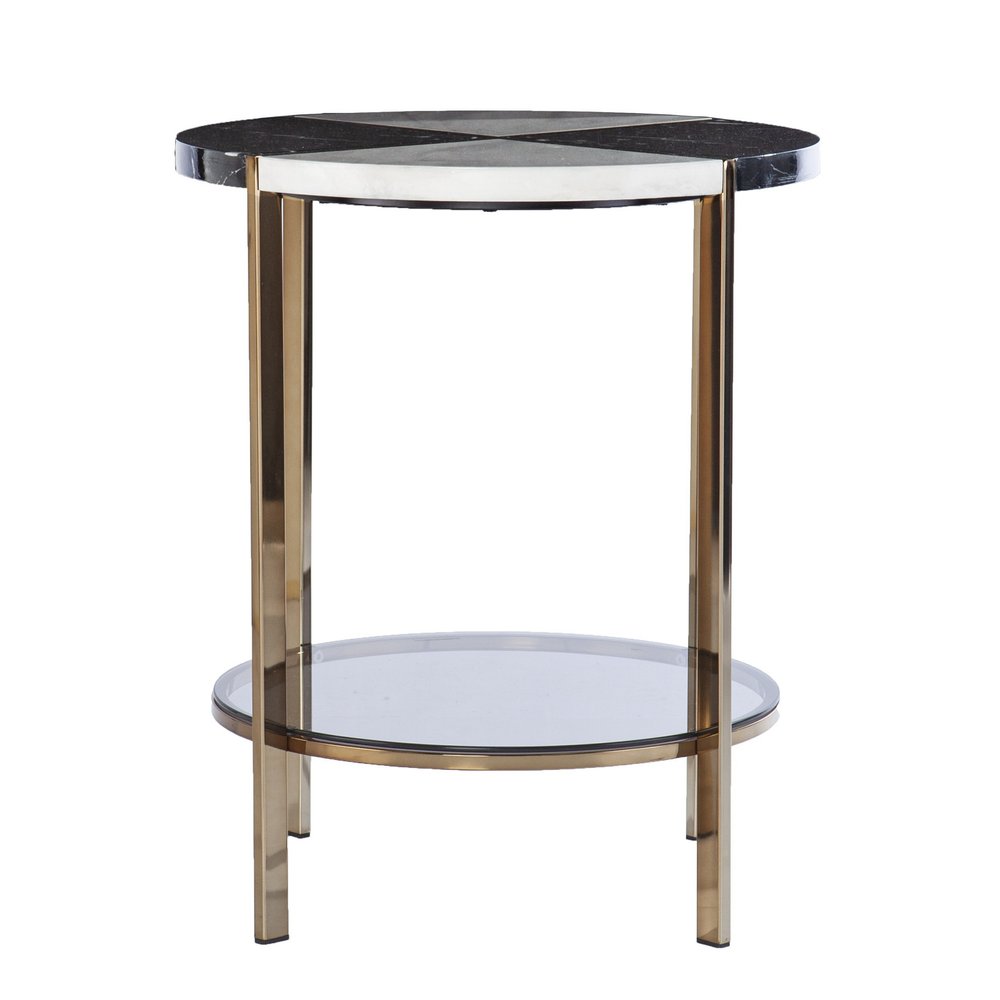 24" Black Manufactured Wood And Iron Round End Table With Two Shelves HomeRoots
