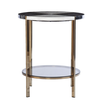 24" Black Manufactured Wood And Iron Round End Table With Two Shelves HomeRoots