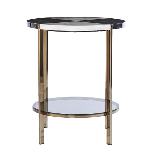 24" Black Manufactured Wood And Iron Round End Table With Two Shelves HomeRoots