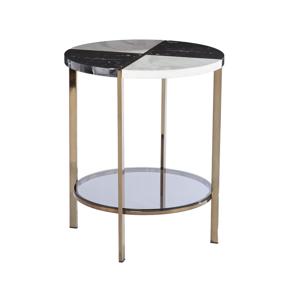 24" Black Manufactured Wood And Iron Round End Table With Two Shelves HomeRoots