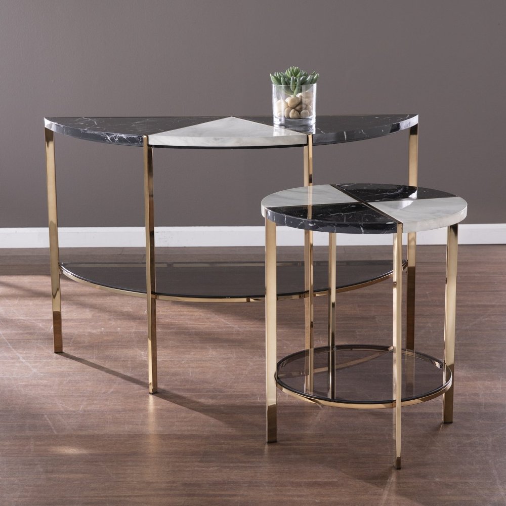 24" Black Manufactured Wood And Iron Round End Table With Two Shelves HomeRoots
