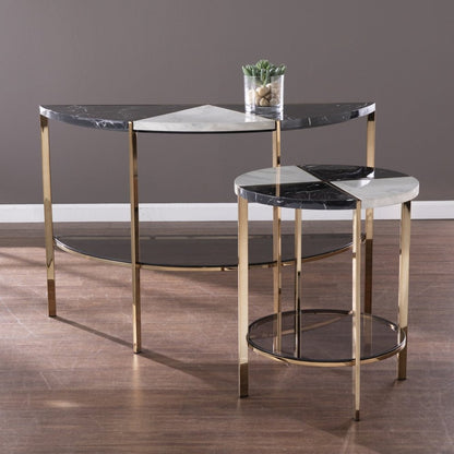 24" Black Manufactured Wood And Iron Round End Table With Two Shelves HomeRoots