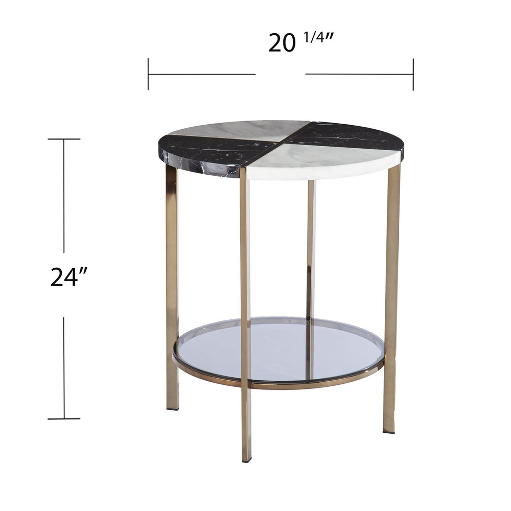 24" Black Manufactured Wood And Iron Round End Table With Two Shelves HomeRoots