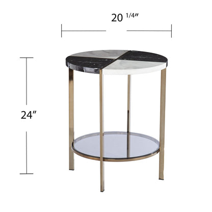 24" Black Manufactured Wood And Iron Round End Table With Two Shelves HomeRoots